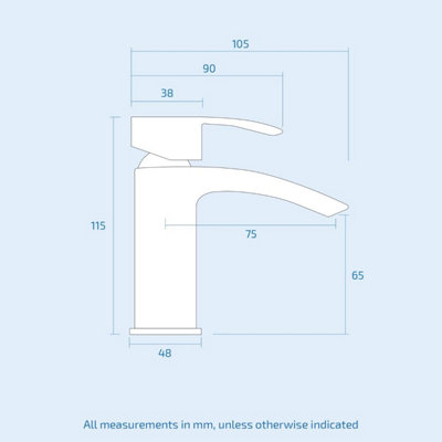 Lucia Chrome Bathroom Single Lever  Square Waterfall Basin Sink Mixer Tap
