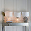 Lucia Clear Textured Glass with Vintage White Faux Silk Shade Modern Classic 2 Light Table Light