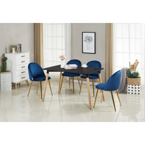 Lucia Halo Dining Set, a Table and Chairs Set of 4, Black/Royal Blue