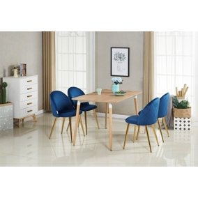 Lucia Halo Dining Set, a Table and Chairs Set of 4, Oak/Blue