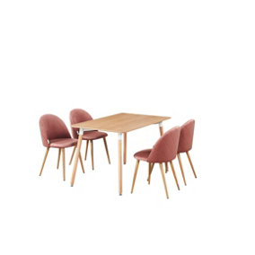 Lucia Halo Dining Set, a Table and Chairs Set of 4, Oak/Pink