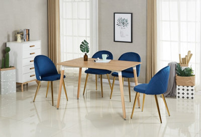 Lucia Halo Dining Set, a Table and Chairs Set of 4, Oak/Royal Blue