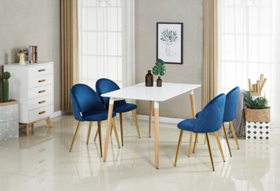 Lucia Halo Dining Set, a Table and Chairs Set of 4, White/Blue