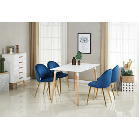 Lucia Halo Dining Set, a Table and Chairs Set of 4, White/Blue