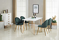 Lucia Halo Dining Set, a Table and Chairs Set of 4, White/Emerald Green
