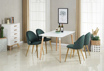 Lucia Halo Dining Set, a Table and Chairs Set of 4, White/Emerald Green