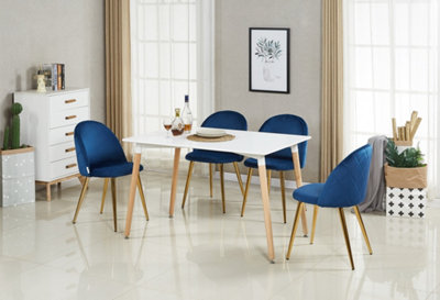 Lucia Halo Dining Set, a Table and Chairs Set of 4, White/Royal Blue