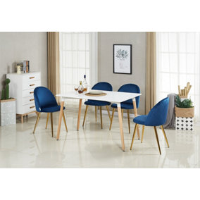 Lucia Halo Dining Set, a Table and Chairs Set of 4, White/Royal Blue