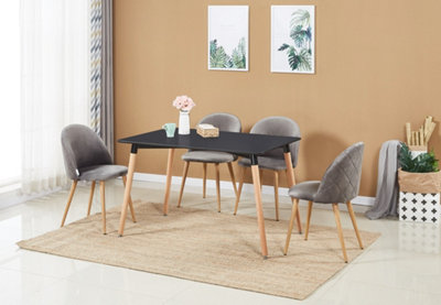 Lucia Halo Dining Set with Black Table and 4 Grey Chairs