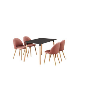 Lucia Halo Dining Set with Black Table and 4 Pink Chairs