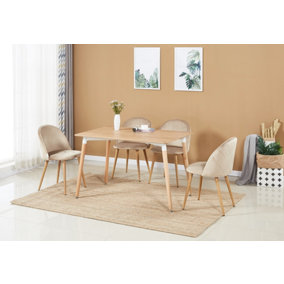 Lucia Halo Dining Set with Oak Table and 4 Beige Chairs