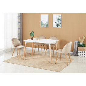 Lucia Halo Dining Set with White Table and 4 Beige Chairs