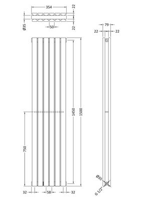 Lucia Square Vertical Double Panel Radiator - 1500mm x 354mm - 3105 BTU - Satin White - Balterley