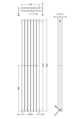 Lucia Square Vertical Double Panel Radiator - 1800mm x 354mm - 3641 BTU - Satin White - Balterley