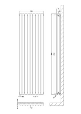 Lucia Square Vertical Double Panel Radiator - 1800mm x 528mm - 5810 BTU - Satin White - Balterley