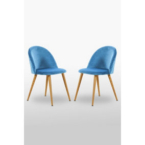 Lucia Velvet Dining Chair or Dressing Table Chair Set of 2, Blue