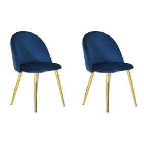 Lucia Velvet Dining Chair or Dressing Table Chair Set of 2, Royal Blue