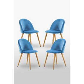 Lucia Velvet Dining Chair or Dressing Table Chair Set of 4, Blue