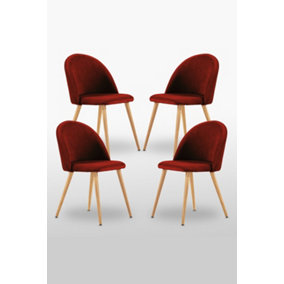 Lucia Velvet Dining Chair or Dressing Table Chair Set of 4, Red
