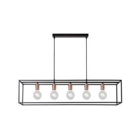 Lucide Arthur Modern Bar Pendant Light - 5xE27 - Black