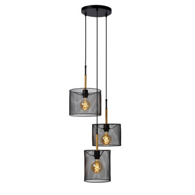 Lucide Baskett Vintage Cluster Pendant Light - 3xE27 - Black