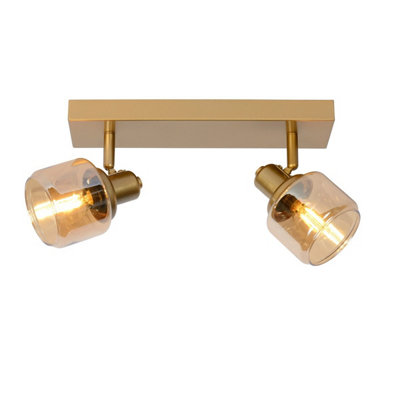 Lucide Bjorn Classic Twin Ceiling Spotlight - 2xE14 - Matt Gold, Brass