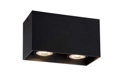 Lucide Bodi Modern Surface Mounted Ceiling Spotlight - 2xGU10 - Black