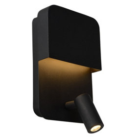 Lucide Boxer Modern Wall Light - LED - 1x10W 3000K - With USB charging point - Black
