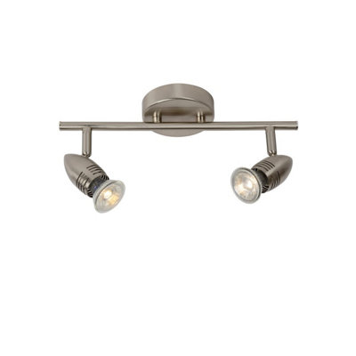 Lucide Caro-Led Modern Twin Ceiling Spotlight - LED - GU10 - 2x5W 2700K - Satin Chrome