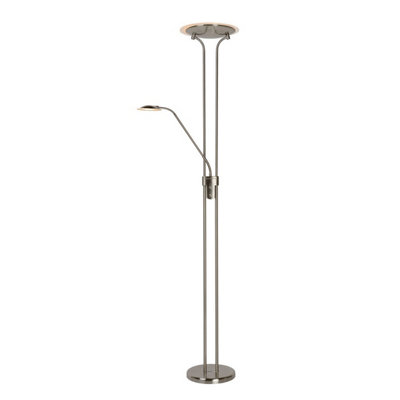 Lucide Champion-Led Modern Floor Reading Lamp - LED Dim. - 3000K - Satin Chrome