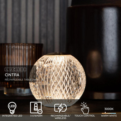 LUCIDE CINTRA – Lampada da tavolo ricaricabile – Batteria – 9 cm – LED 3 StepDim – 1 X 1,5 W 2700 K – Trasparente