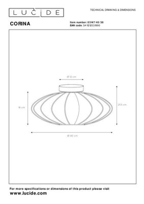 Lucide CORINA - Plafonnière - 40 cm - 1xE27 - Zwart | c58756