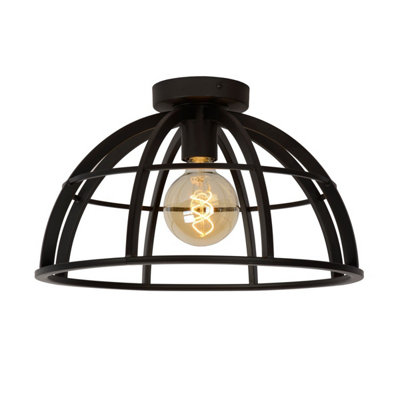 Lucide Dikra Modern 40cm Flush Ceiling Light - 1xE27 - Black