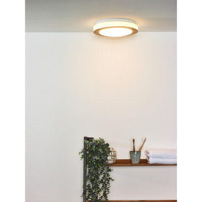 Lucide Dimy Modern Flush Ceiling Light Bathroom 28,6cm - LED Dim. - 1x12W 3000K - IP21 - 3 StepDim - Light Wood
