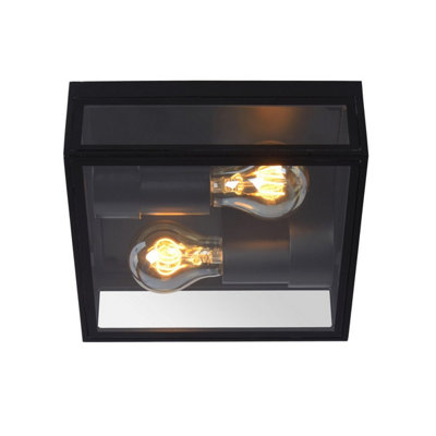 Lucide Dukan Modern Flush Ceiling Light Outdoor - 2xE27 - IP65 - Black