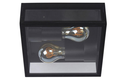 LUCIDE DUKAN Deckenleuchte Für Innen & Außen – 2x E27, IP65 Schwarz, Metall/Gehäuse, Dimmbar, 22x22 Cm, Ideal Für Terrasse & Garten