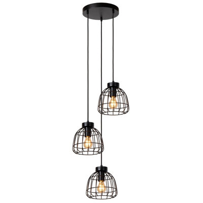 Lucide Filox Retro Pendant Light - 3xE27 - Black