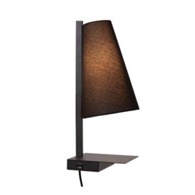 Lucide GREGORY - Bedside lamp - 1xE27 - With USB charging point - Black