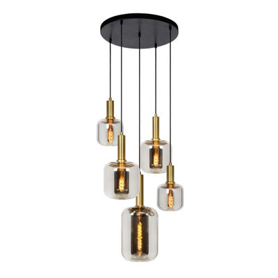 Lucide Joanet Modern Cluster Pendant Light 66cm - 5xE27 - Smoke Grey