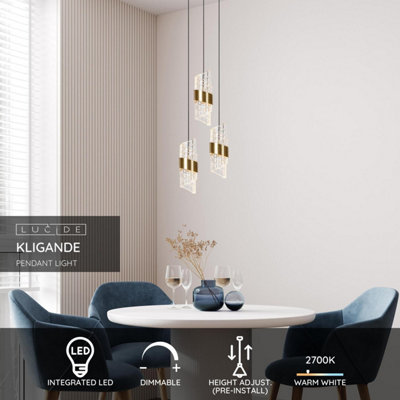 Lucide KLIGANDE - Pendant light - 25 cm - LED Dim. - 3x8W 2700K - Matt Gold / Brass