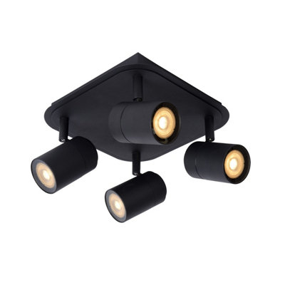 Lucide Lennert Modern Ceiling Spotlight Bathroom - LED Dim. - GU10 - 4x5W 3000K - IP44 - Black