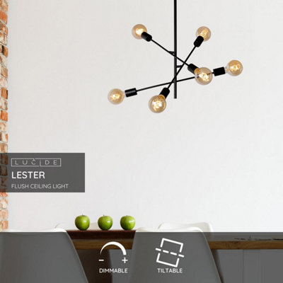 Lucide Lester Modern 59cm Flush Ceiling Light - 6xE27 - Black