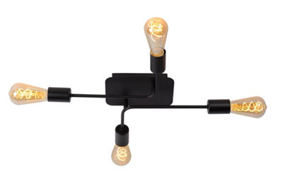 Lucide Lester Modern Flush Ceiling Light - 4xE27 - Black