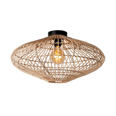 Lucide Magali Scandinavian Flush Ceiling Light 56cm - 1xE27 - Light Wood