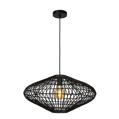 Lucide Magali Scandinavian Rattan Pendant Light 56cm - 1xE27 - Black