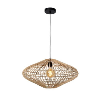 Lucide Magali Scandinavian Rattan Pendant Light 56cm - 1xE27 - Light Wood