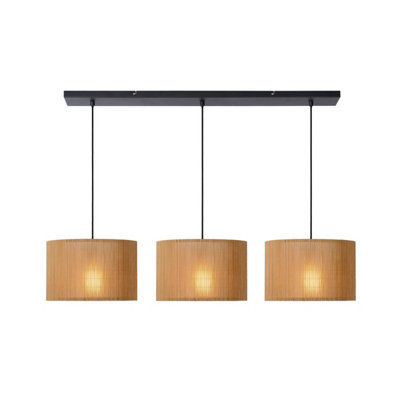 Lucide Magius Scandinavian Bar Pendant Light - 3xE27 - Light Wood