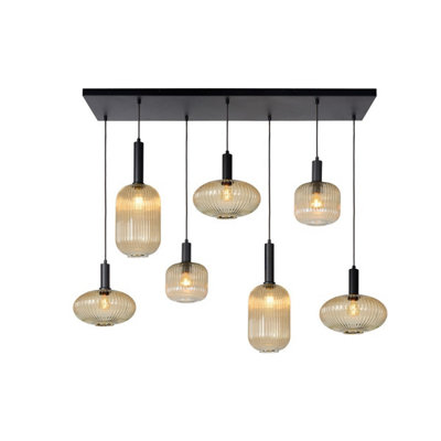 Lucide Maloto Retro Bar Pendant Light - 7xE27 - Amber