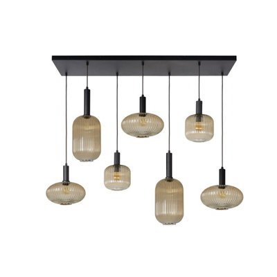 Lucide Maloto Retro Bar Pendant Light - 7xE27 - Amber