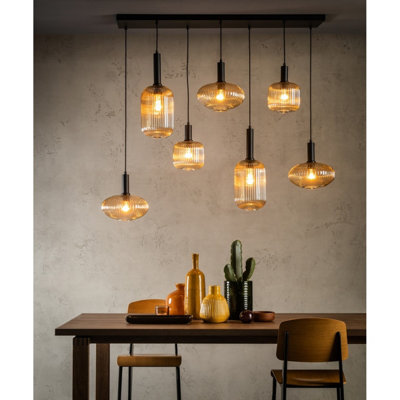 Lucide Maloto Retro Bar Pendant Light - 7xE27 - Amber